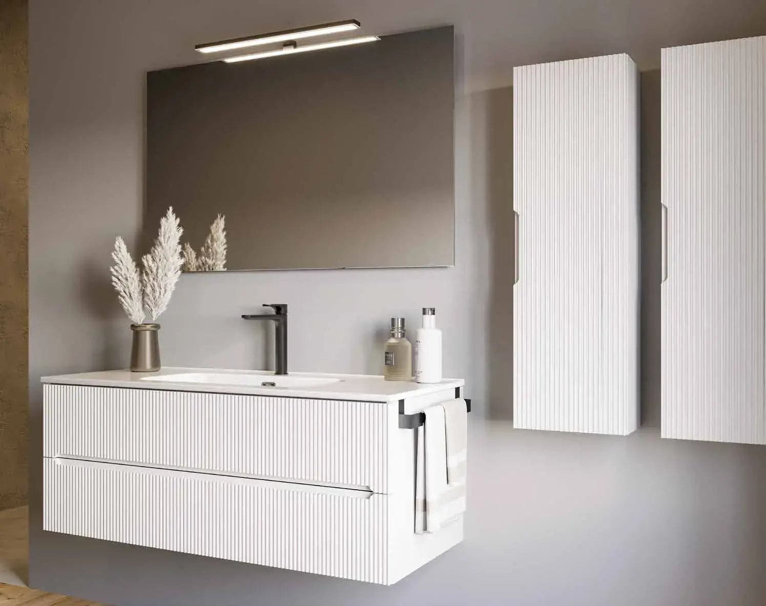 Mobile Bagno Sospeso 120 cm Bianco Neve con Lavabo in Ceramica e Specchio – Verso - 2