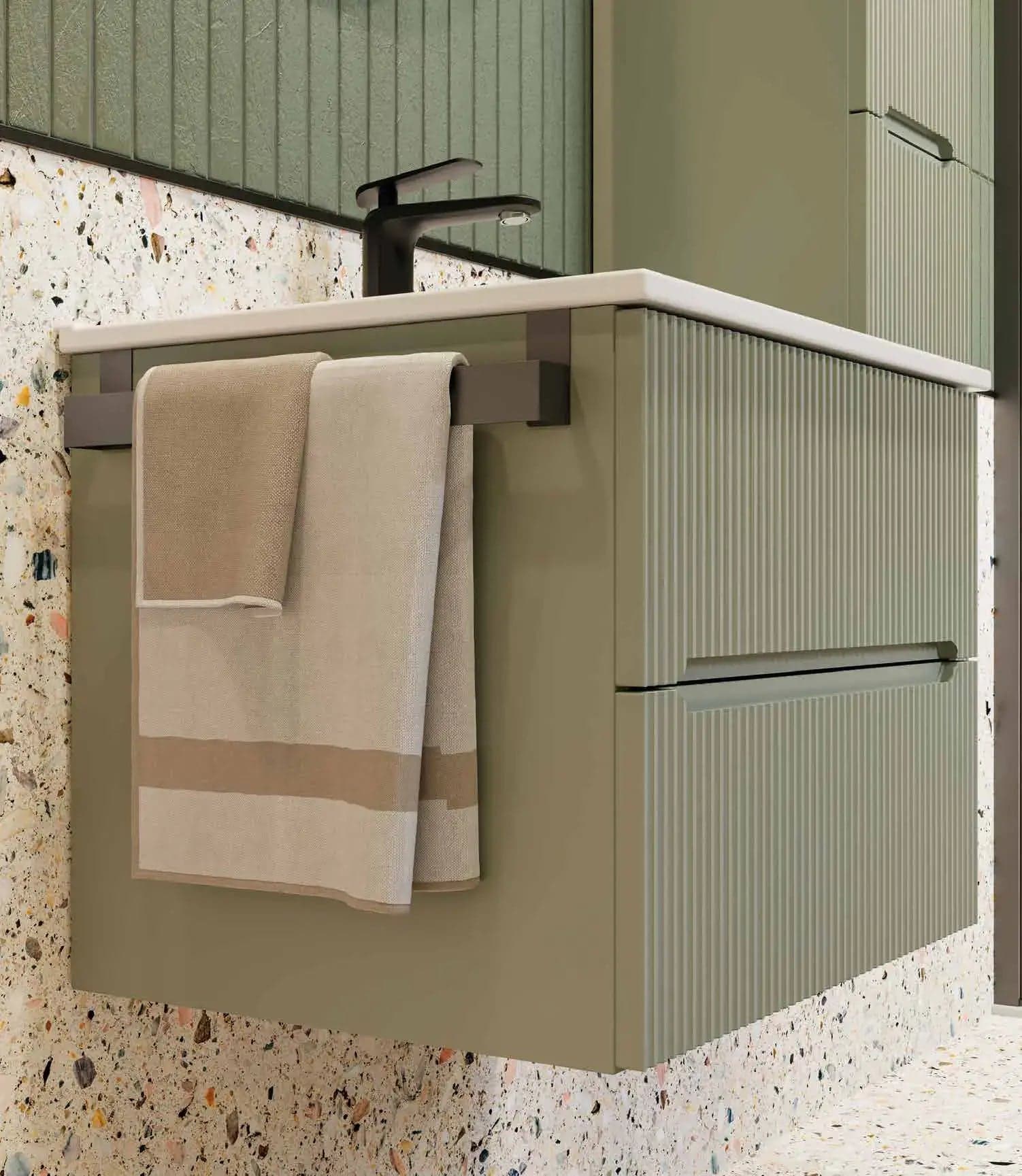 Mobile Bagno Sospeso 60 cm Verde Foresta con Lavabo in Ceramica e Specchio – Verso - 2