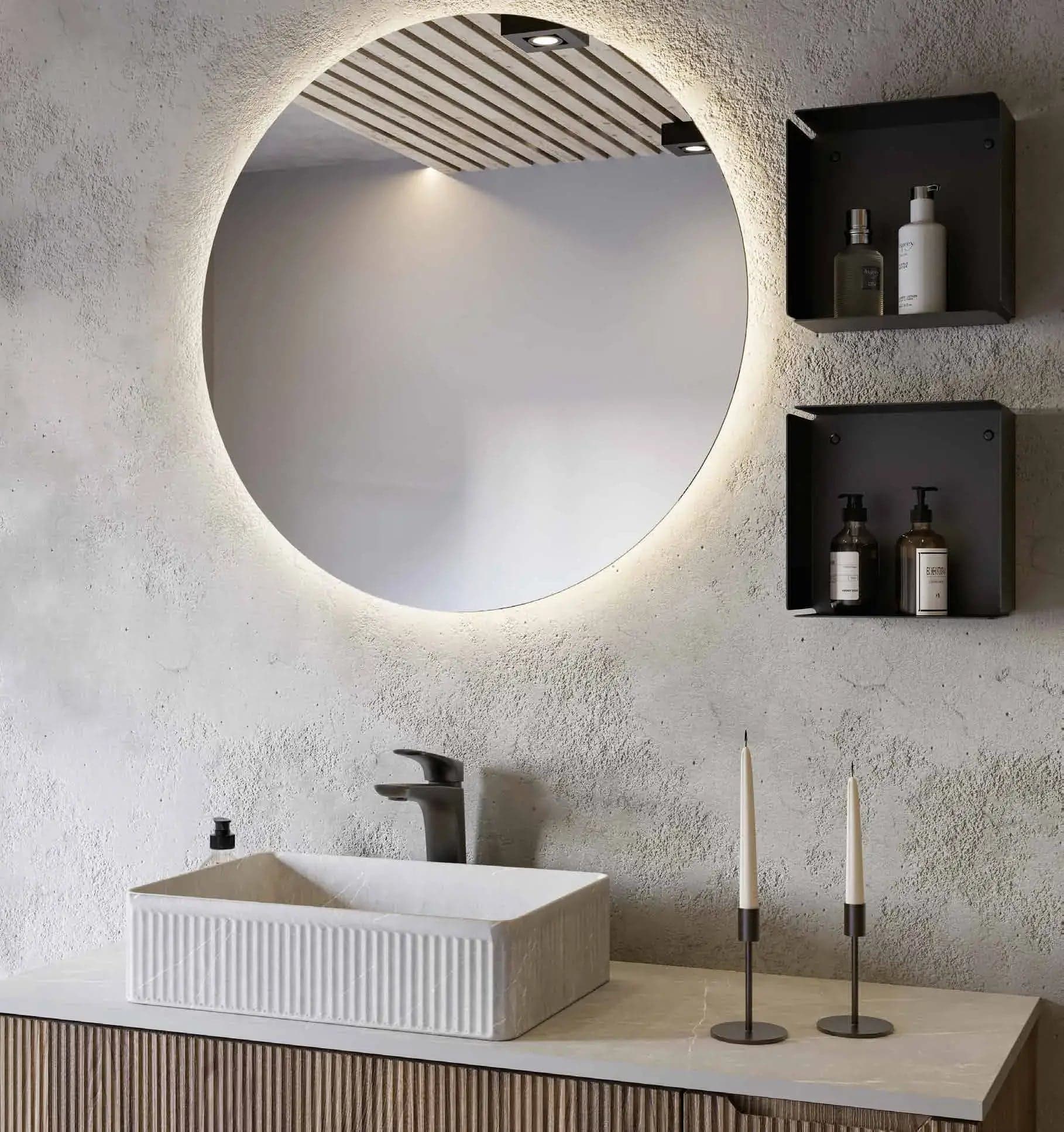Mobile Bagno Sospeso 120 cm Noce Bruno con Lavabo Effetto Marmo – Verso - 2