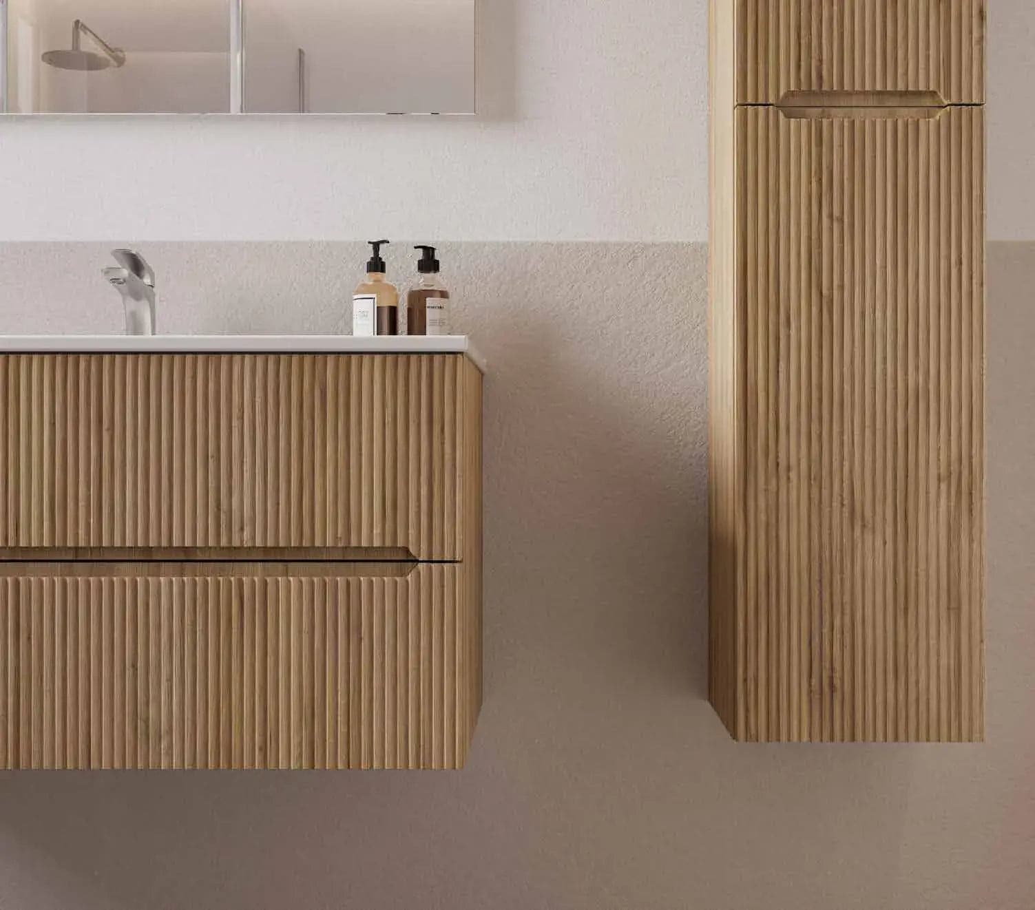 Mobile Bagno Sospeso 90 cm Rovere Chalet con Lavabo in Ceramica e Specchio – Verso - 3