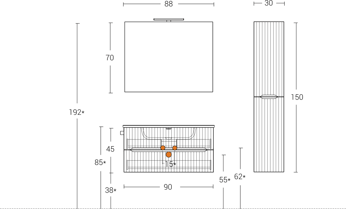 Mobile Bagno Sospeso 90 cm Rovere Chalet con Lavabo in Ceramica e Specchio – Verso - 4