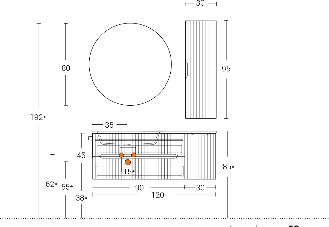 Mobile Bagno Cannettato Sospeso 120 cm Rovere Chalet con Lavabo in Mineralmarmo – Verso - 4