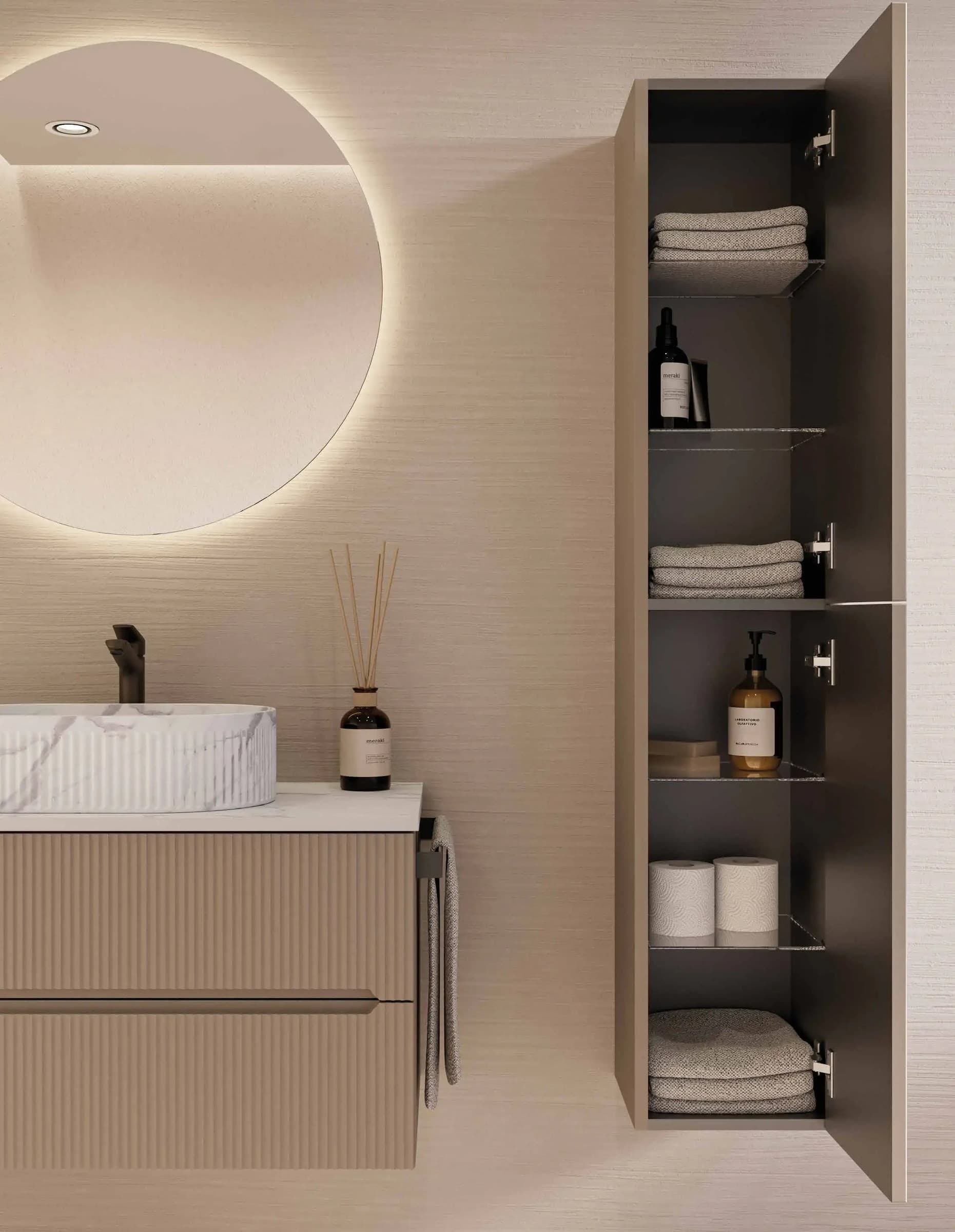 Mobile Bagno Sospeso 90 cm Creta con Lavabo Effetto Marmo – Verso - 2