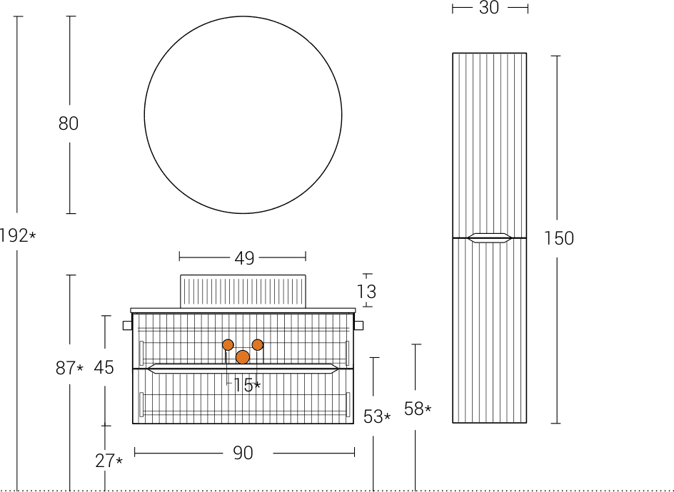 Mobile Bagno Sospeso 90 cm Creta con Lavabo Effetto Marmo – Verso - 4