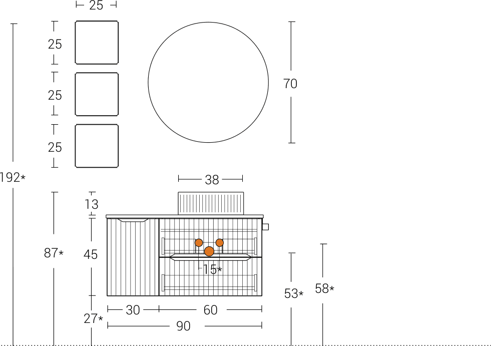 Mobile Bagno Sospeso 90 cm Noce Bruno con Lavabo Effetto Marmo – Verso - 4