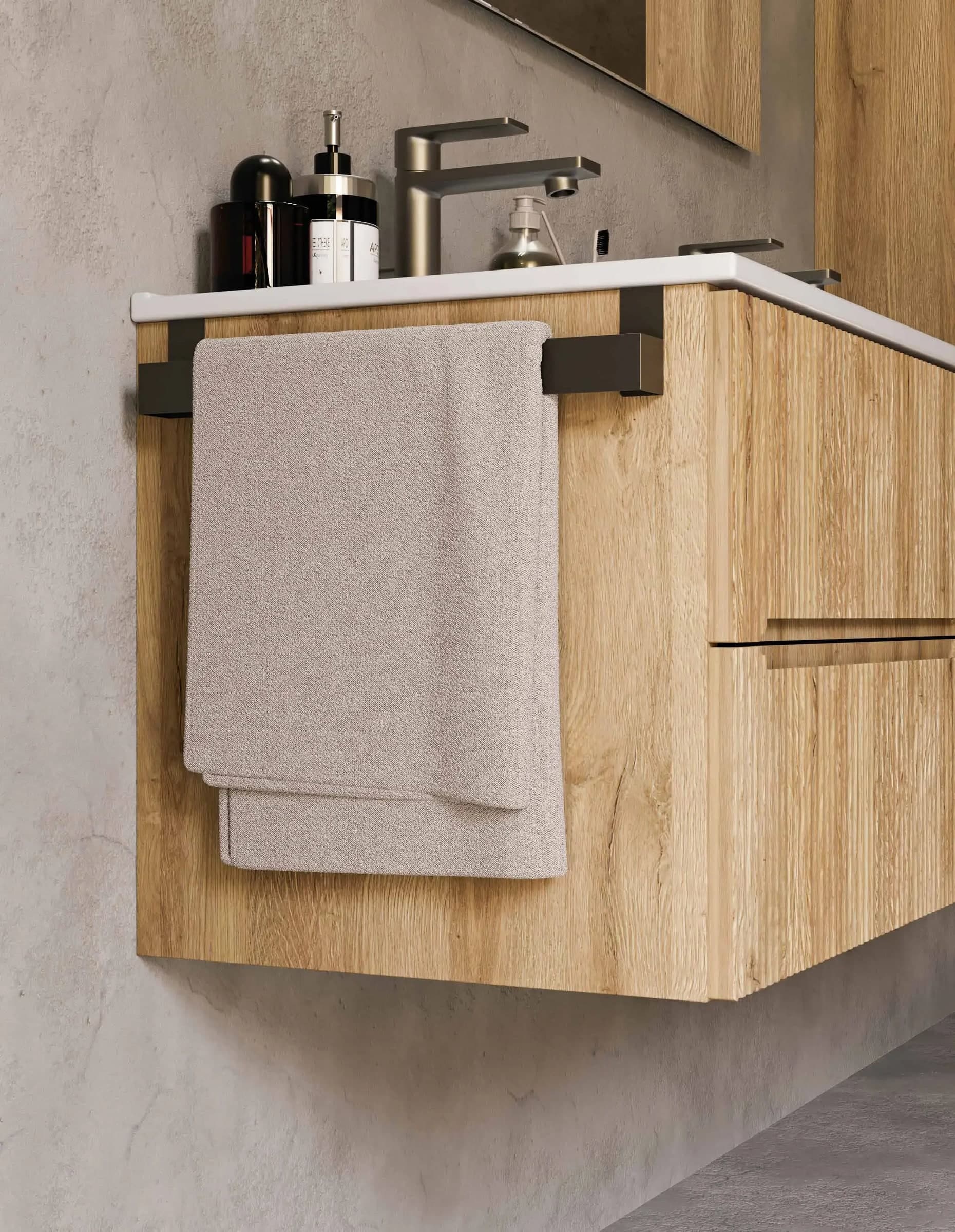 Mobile Bagno Sospeso 120 cm Rovere Chalet Doppio Lavabo con Specchio LED – Verso - 2