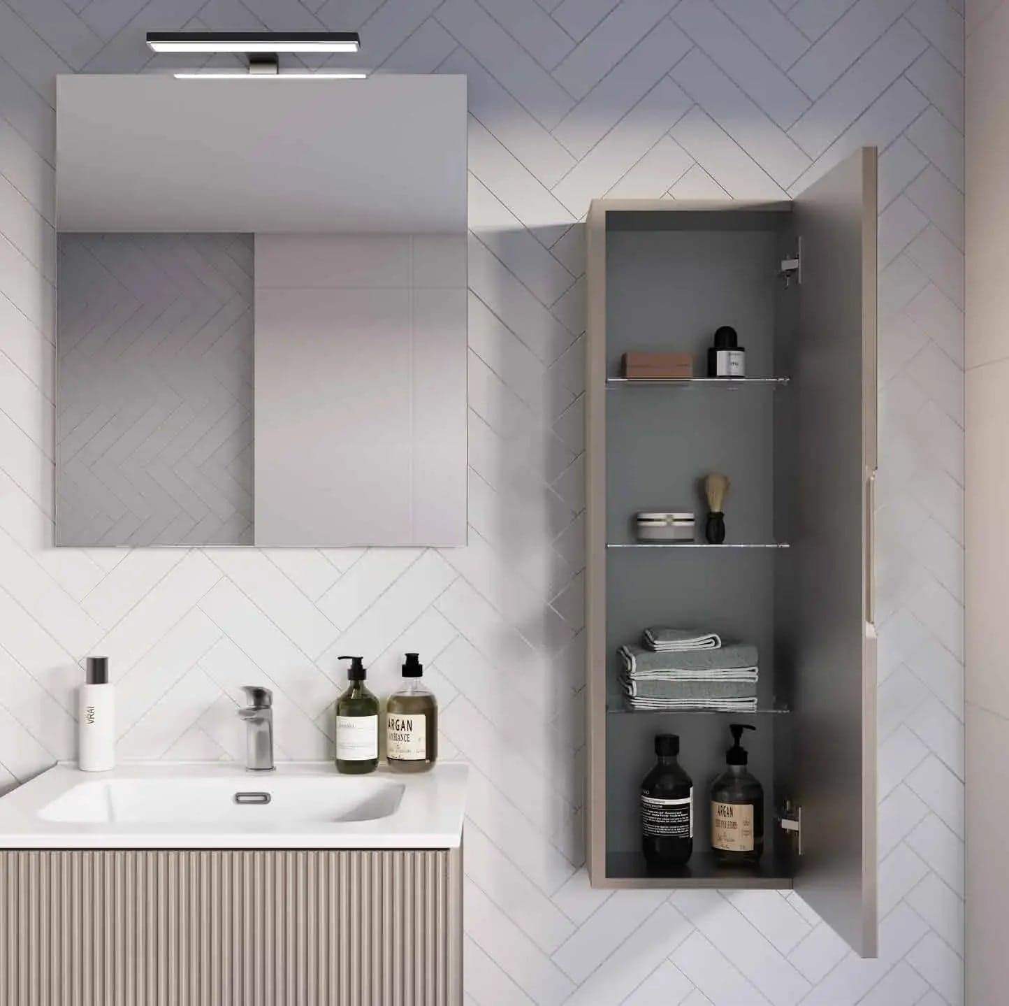 Mobile Bagno Sospeso 60 cm Creta con Lavabo in Ceramica e Specchio – Verso - 3