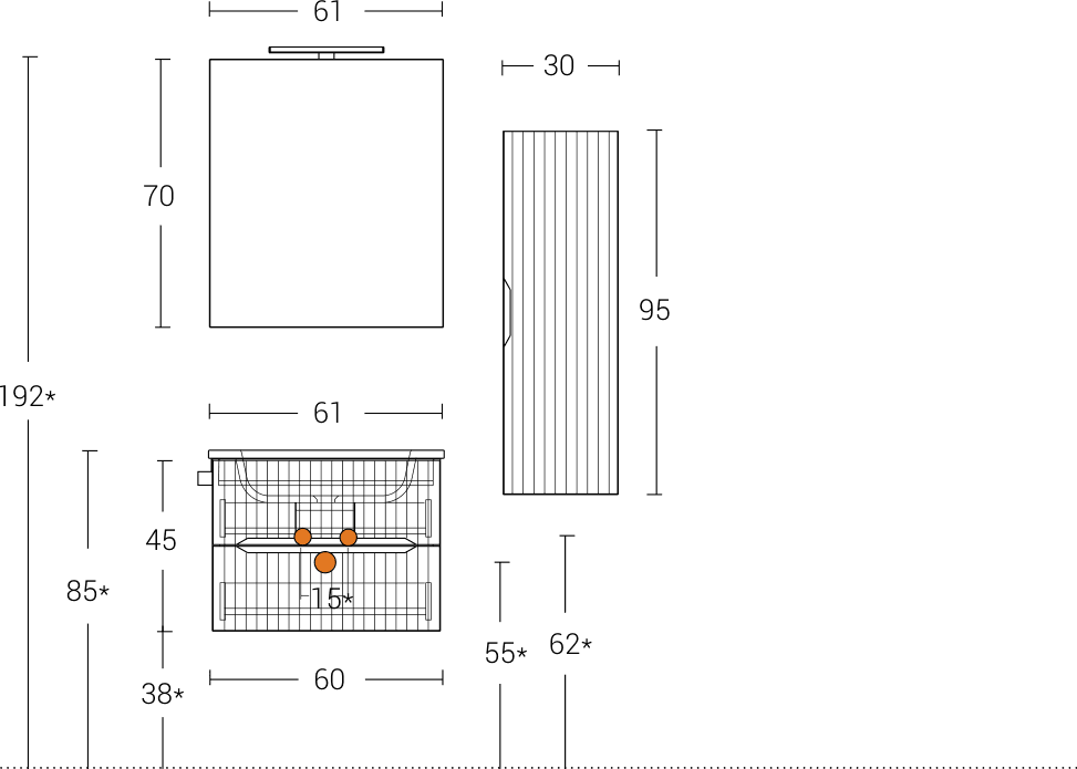 Mobile Bagno Sospeso 60 cm Creta con Lavabo in Ceramica e Specchio – Verso - 5