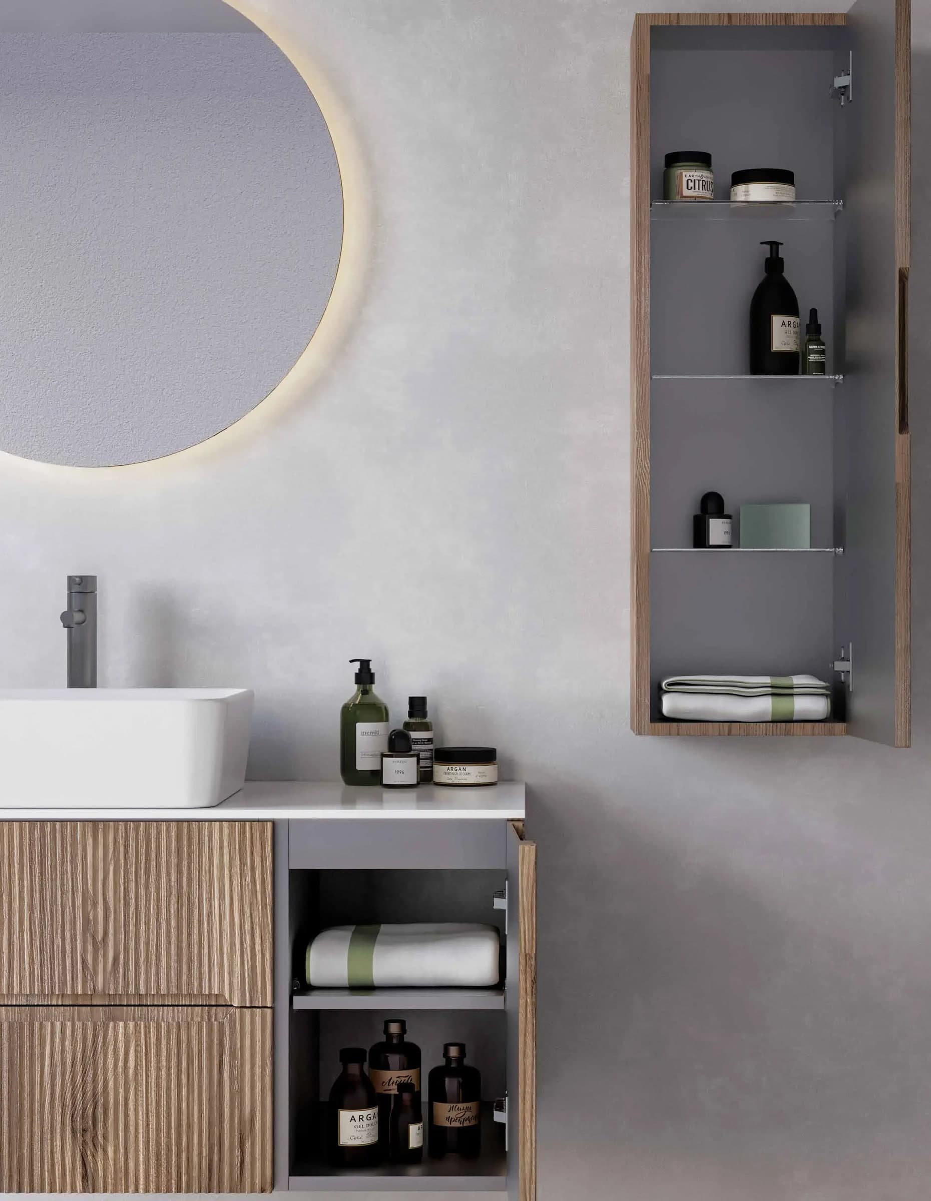 Mobile Bagno Sospeso 90 cm Noce Bruno con Lavabo da Appoggio – Verso - 2