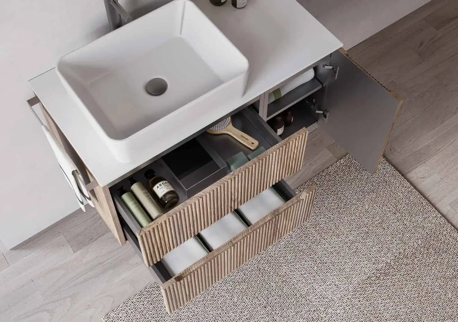 Mobile Bagno Sospeso 90 cm Noce Bruno con Lavabo da Appoggio – Verso - 3