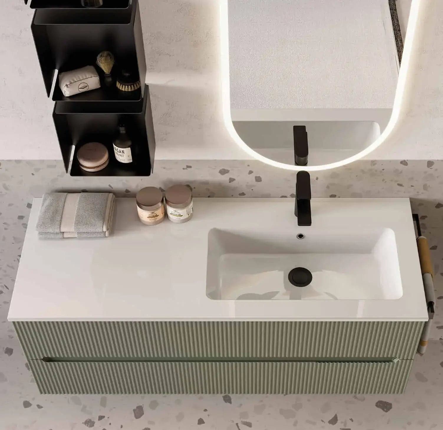 Mobile Bagno Sospeso 120 cm Verde Foresta con Lavabo in Mineralmarmo – Verso - 2