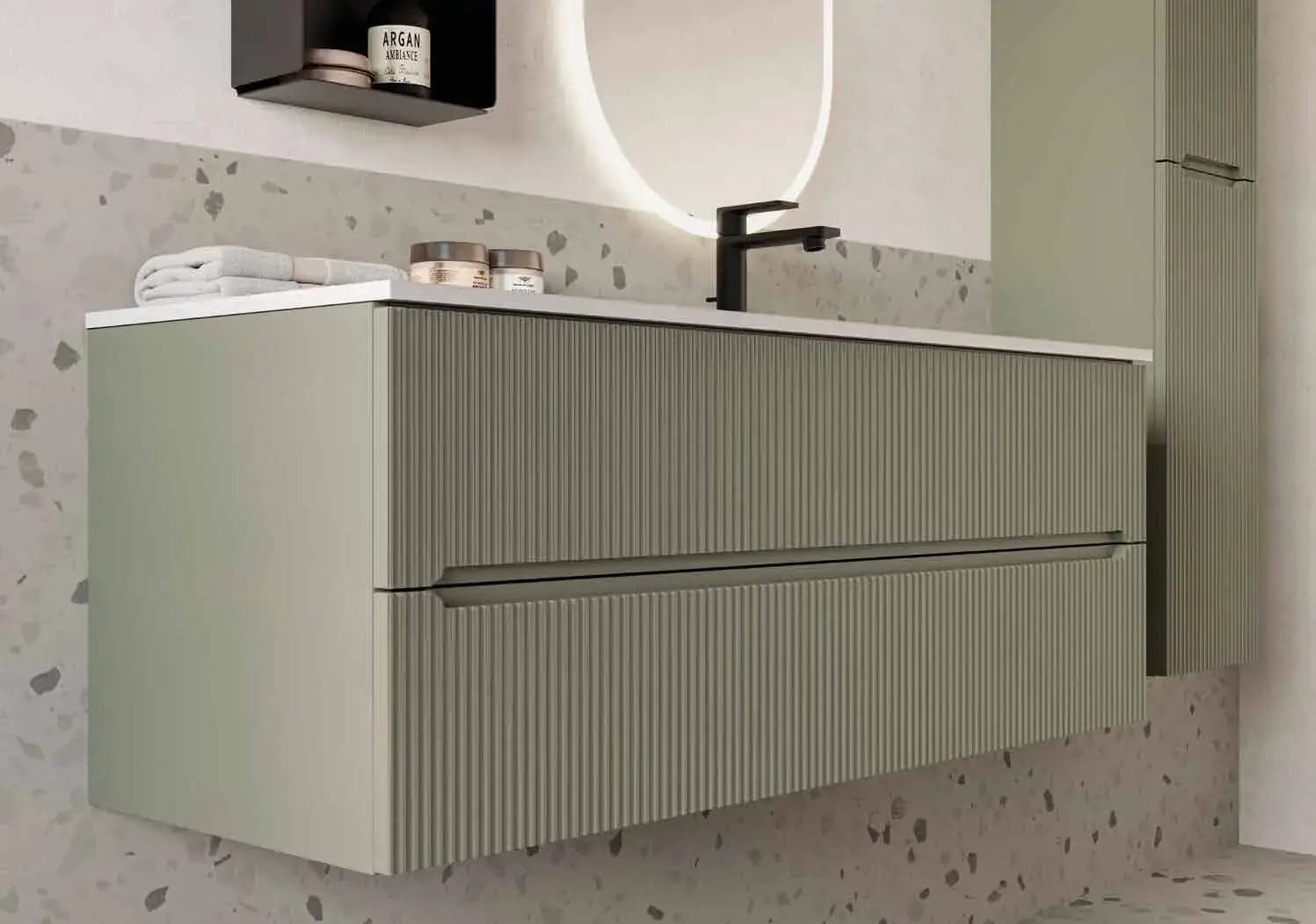Mobile Bagno Sospeso 120 cm Verde Foresta con Lavabo in Mineralmarmo – Verso - 3