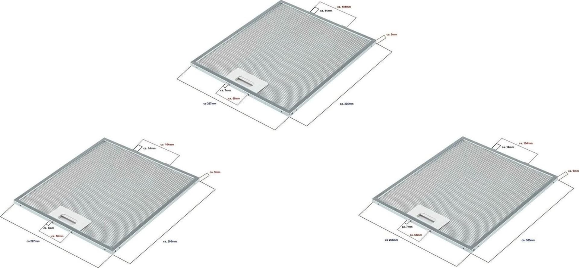 FILTRO CAPPA CANDY 49030919 INDESIT C00314158  METALLICO 305x267x9mm PZ 3  F 239 - 7