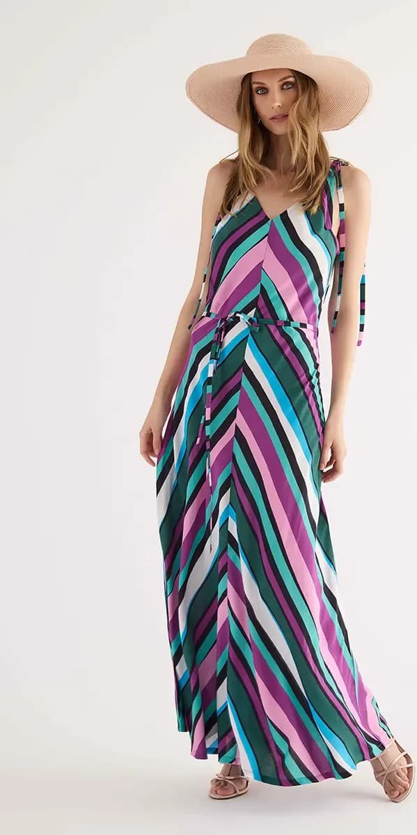 Abito lungo fantasia Tropical Stripes | VERDISSIMA Isla - 3