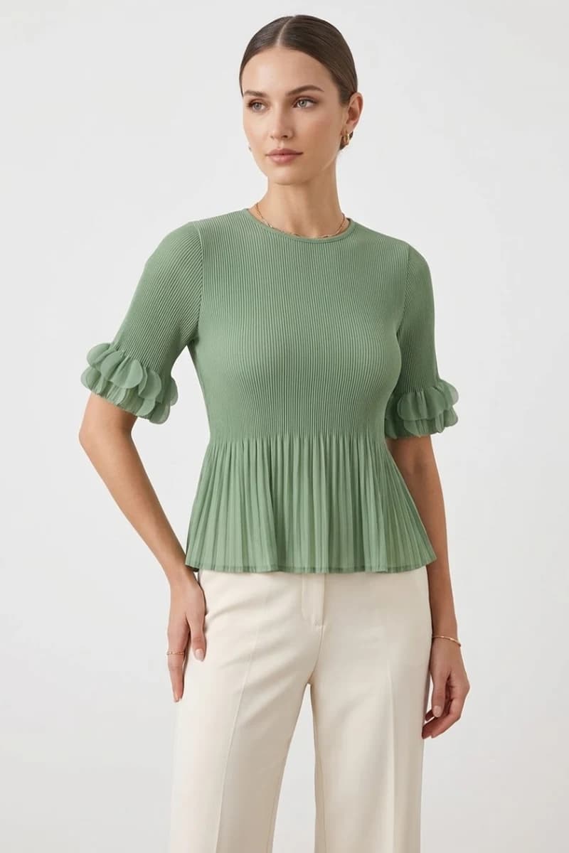 Maglia plissé maniche arricciate | AMOSA - 2