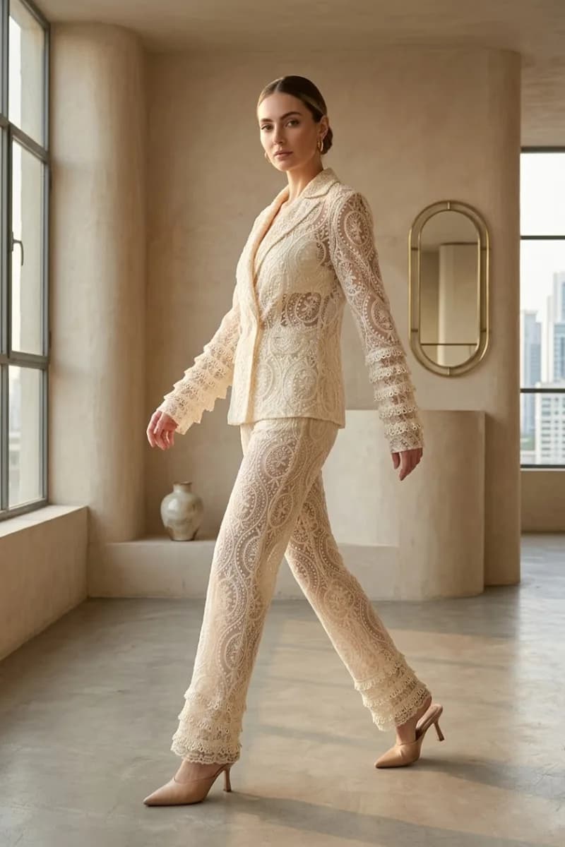 Pantaloni in pizzo macramè | AMOSA
