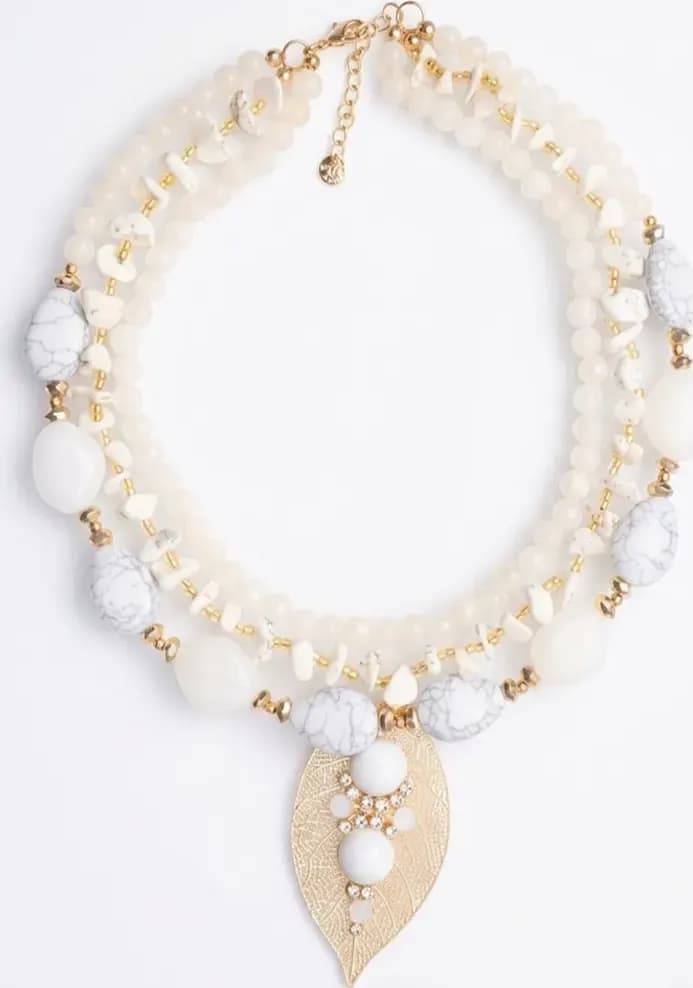 Collana a tre fili con pendente foglia | MYA ACCESSORIES - 2