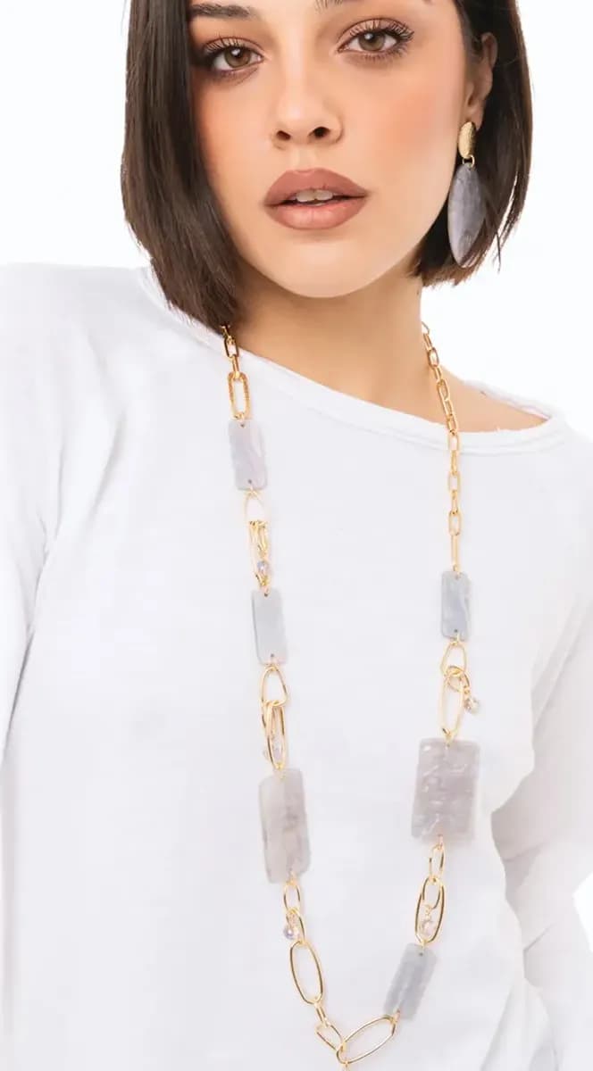 Collana lunga catena con pietre rettangolari | MYA ACCESSORIES