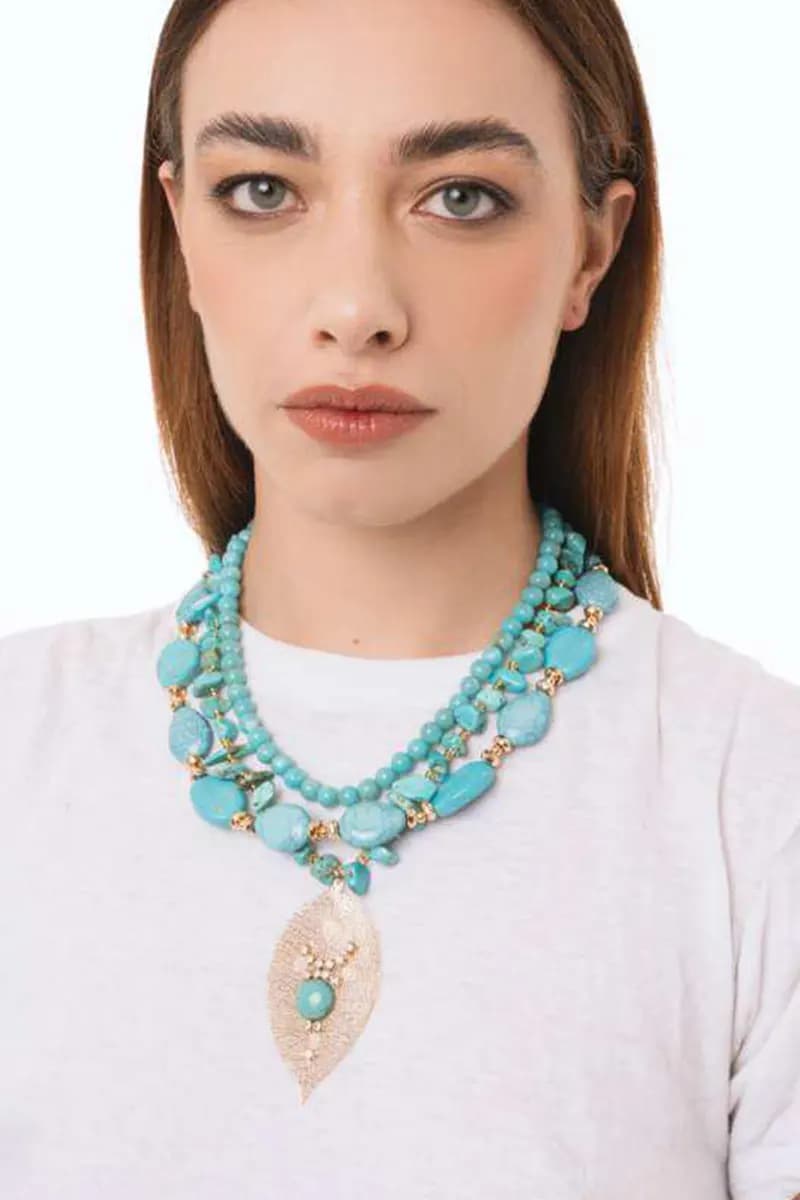 Collana a tre fili con pendente foglia | MYA ACCESSORIES - 3
