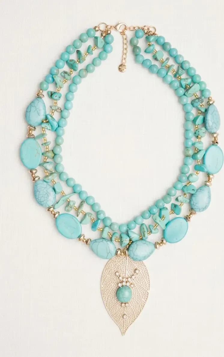 Collana a tre fili con pendente foglia | MYA ACCESSORIES - 2