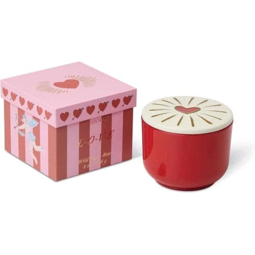 Candela Charmed da 226 g (8 oz) in vetro rosso con coperchio a forma di cuore - Fico selvatico e rosa - 2