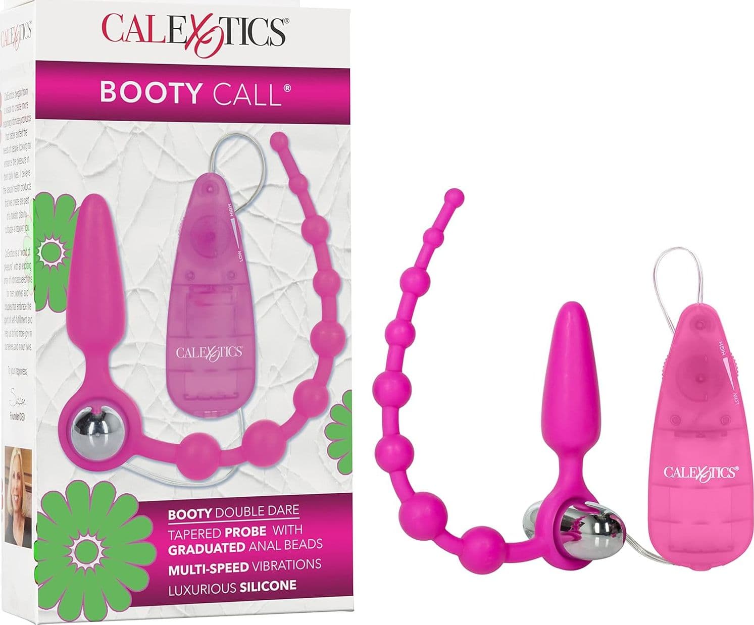 Double Dare Sonda a perle progressive 21 cm con plug anale vibrazioni rosa