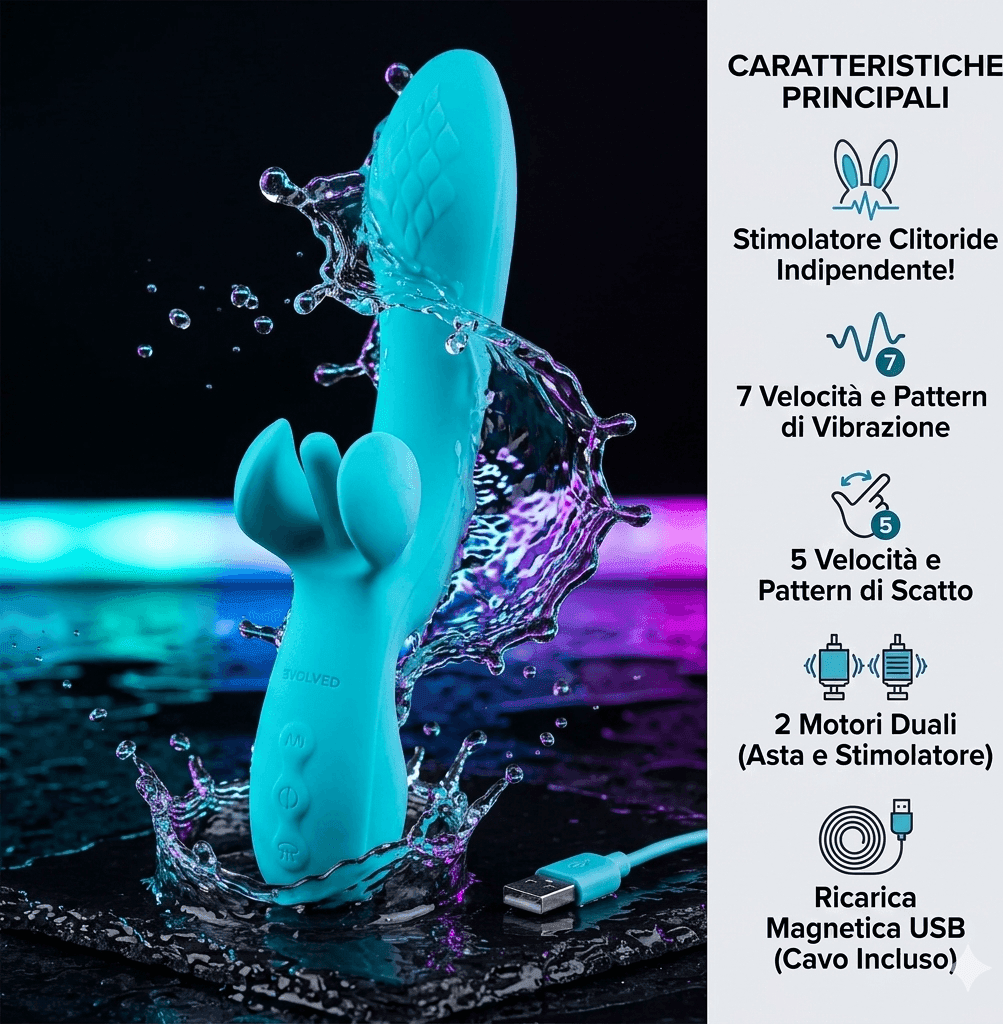 Vibratore Rabbit grande con stimolatore clitoride movimento indipendente 5 x EVOLVED RABBIT VIBRATOR TAKE YOUR FLICK BLUE