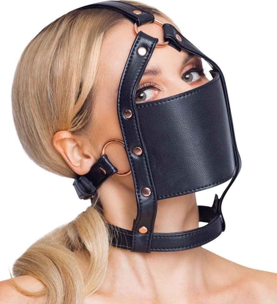 Bavaglio in pelle PU con gag nero Bad Kitty Bondage Fetish BDSM S/L regolabile