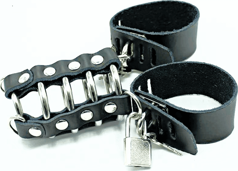 Gabbia per pene e testicoli dispositivo castità contenzione BDSM PELLE e metallo