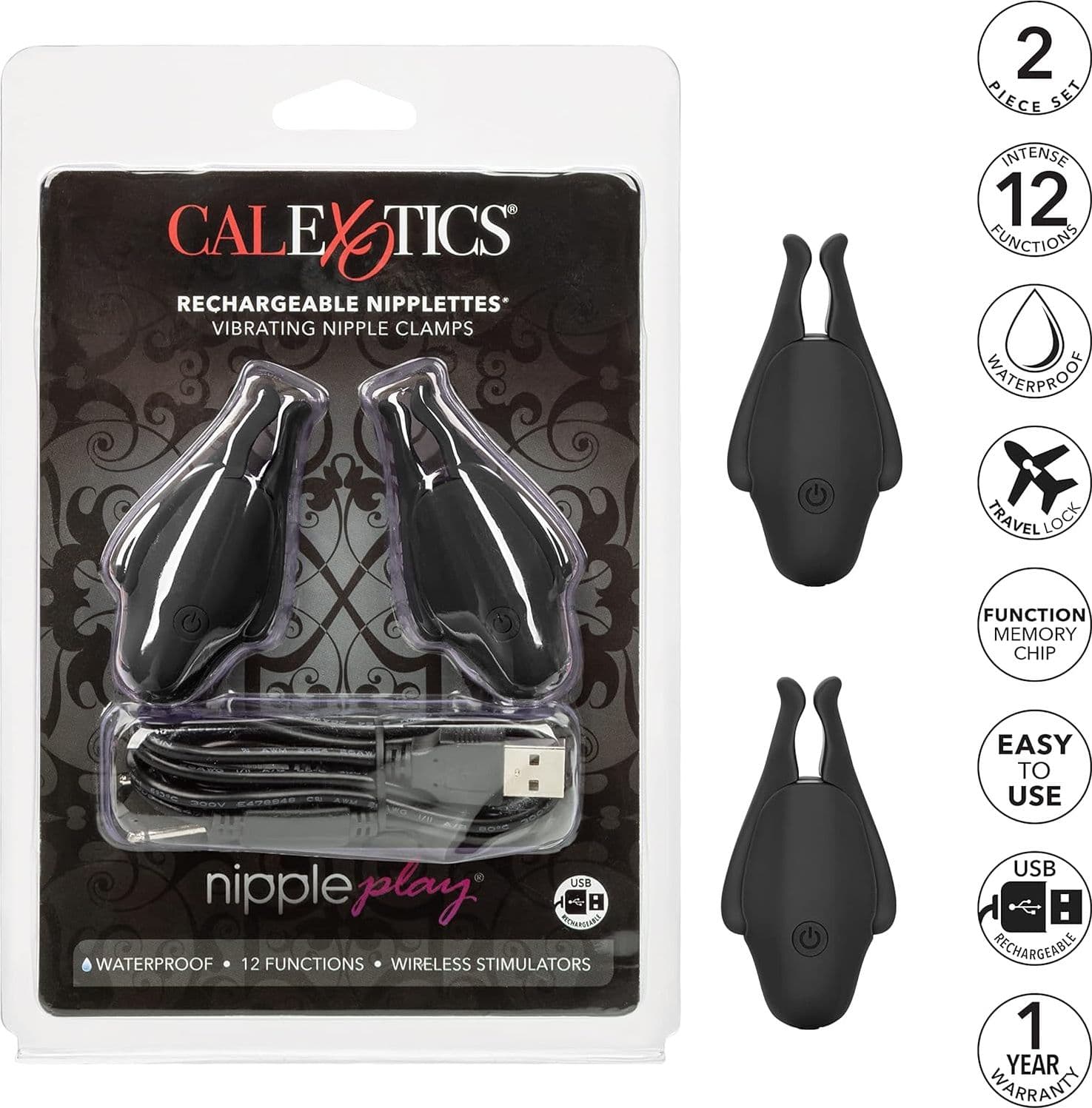 Pinzette per capezzoli vibranti 12 funzioni wireless USB Splashproof