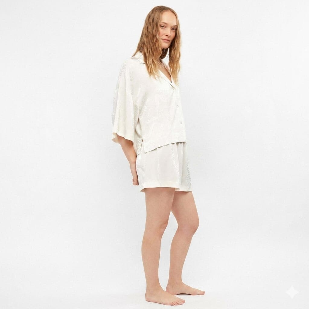 Pigiama Donna Gisela 2/20389S Set Camicia e Short Satin Jacquard Bridal - 5