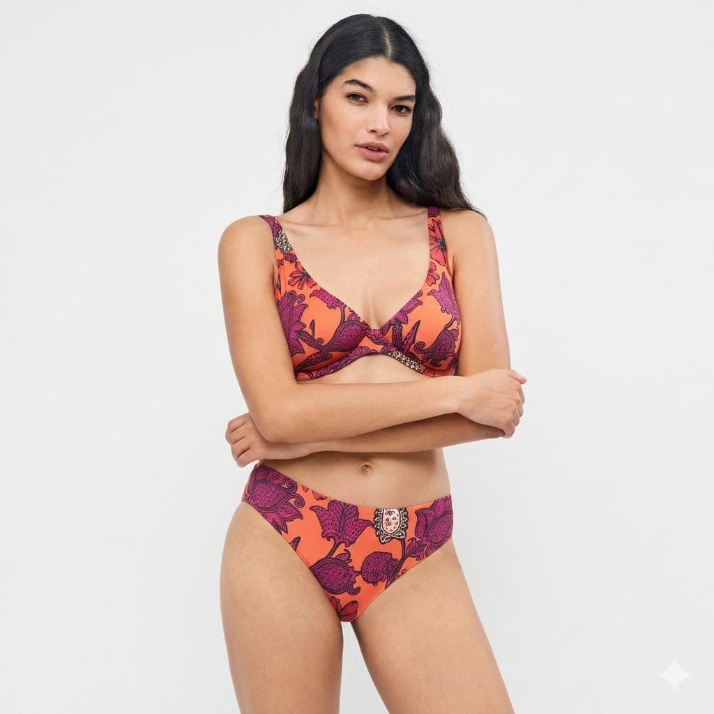 Costume Donna Gisela 2/30367TC Bikini con Ferretto e Slip Alto Floreale - 6
