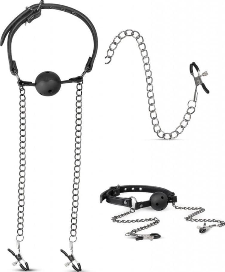 Pinzette per capezzoli con catene al morso bavaglio ball gag nero Easy Toys in prodotto Erosdom - Palmi, commercioVirtuoso.it
