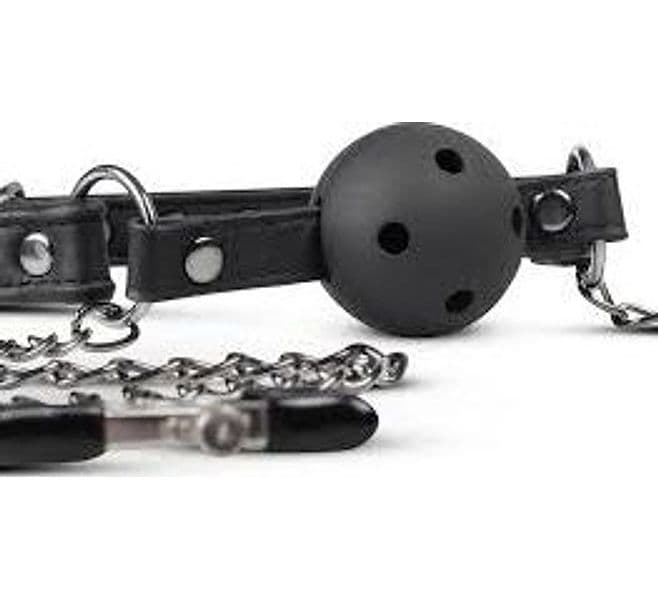 Pinzette per capezzoli con catene al morso bavaglio ball gag nero Easy Toys in prodotto Erosdom - Palmi, commercioVirtuoso.it