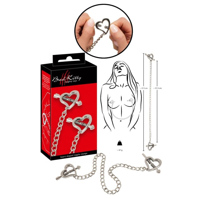 Pinzette per capezzoli a cuore incatenati Bad Kitty morsetti capezzoli bondage