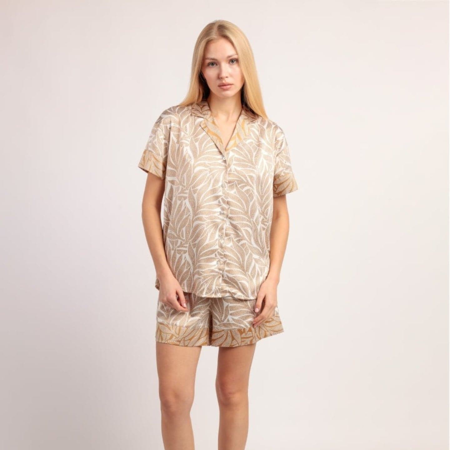 Pigiama Donna Admas Luxury 64101 Luxe Leaves Primavera/Estate in Raso con Pantaloncino - 5