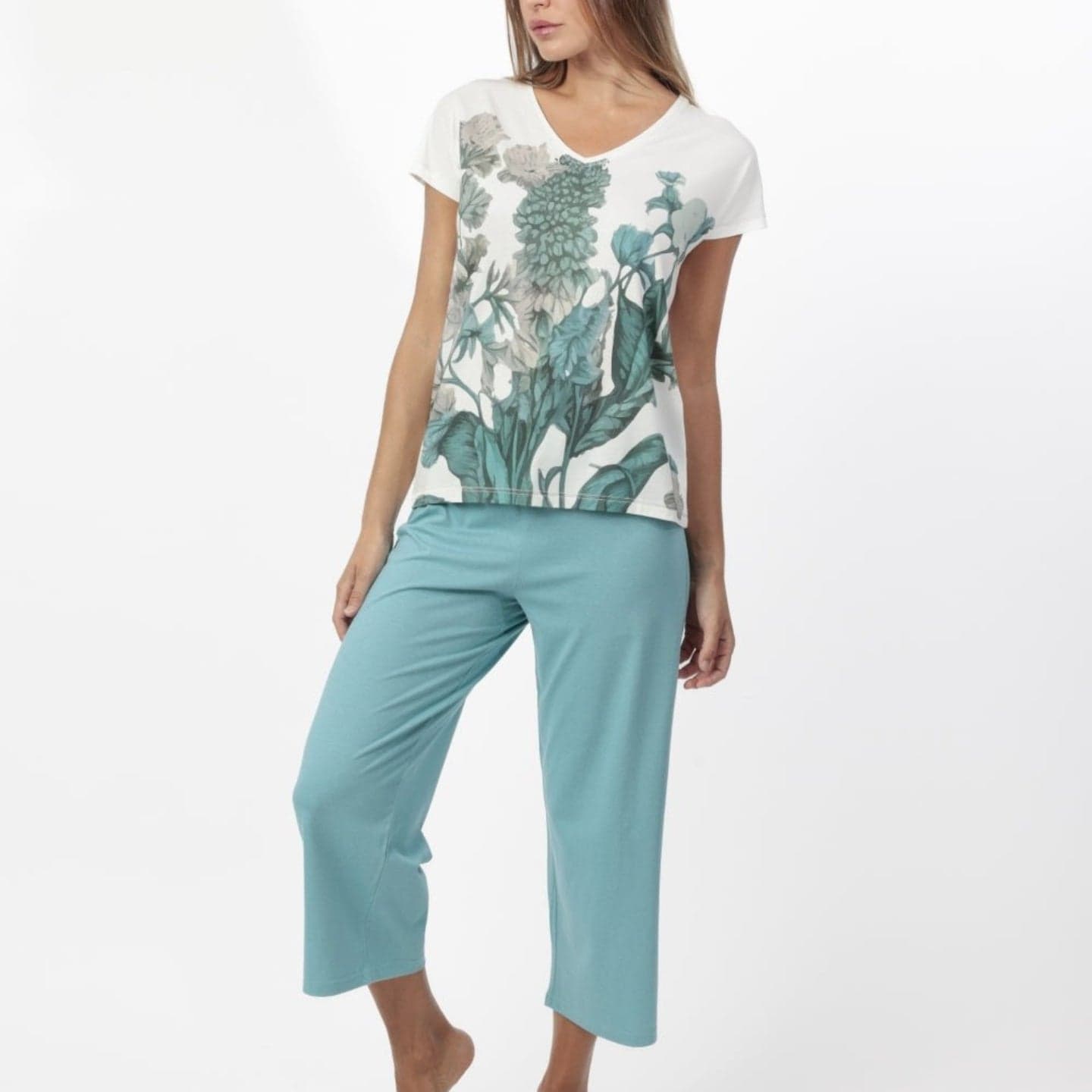 Pigiama Donna Admas 64054 Garden Aqua Primavera/Estate con Pantaloni Palazzo - 6