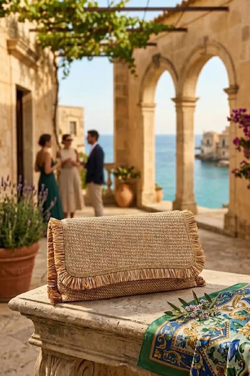 Pochette in rafia con frange e tracolla | PHO Firenze - 3