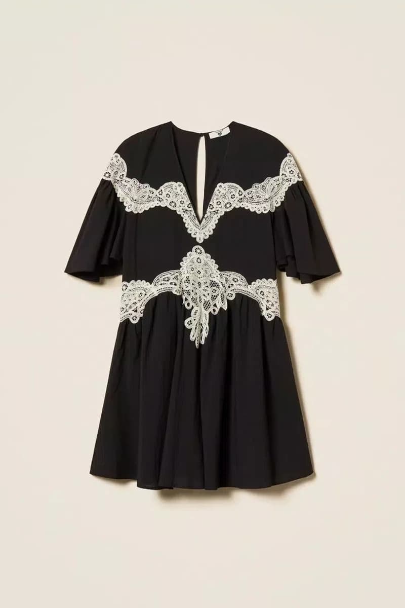 Abito corto in mussola con macramè | TWINSET - 5