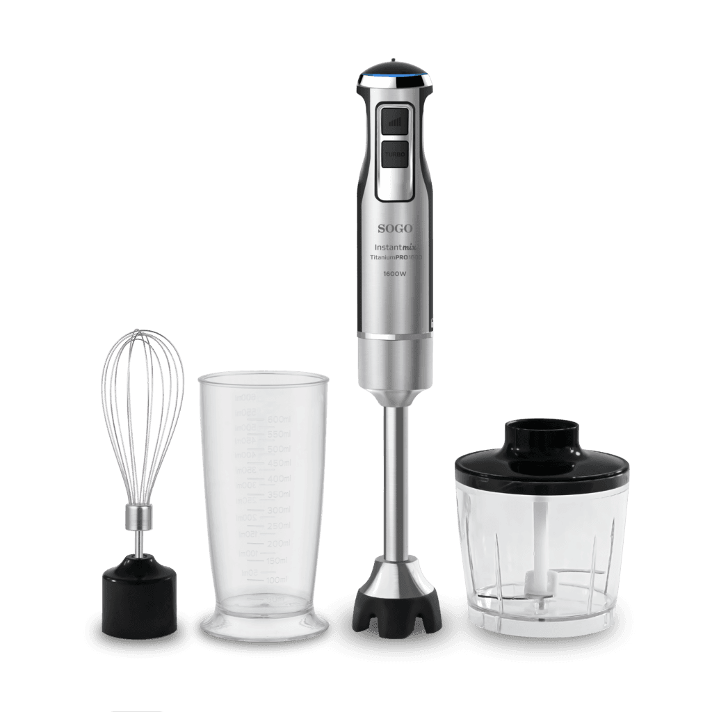 Frullatore a immersione in acciaio inox con sistema di regolazione continua, 3 accessori - 1600 W