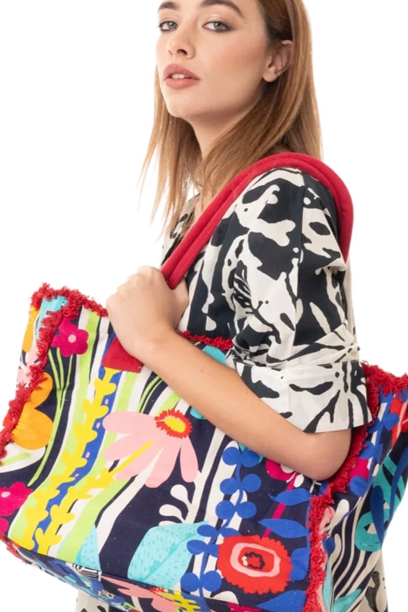 Borsa mare in cotone motivo floreale | MYA ACCESSORIES - 3