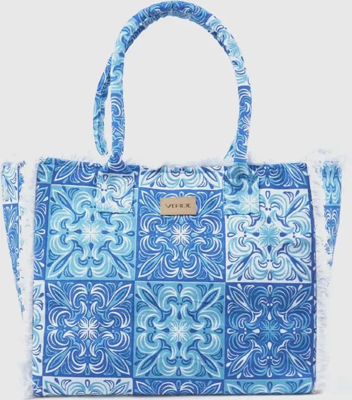 Borsa mare in cotone stampa maioliche | Verde Fashion - 5