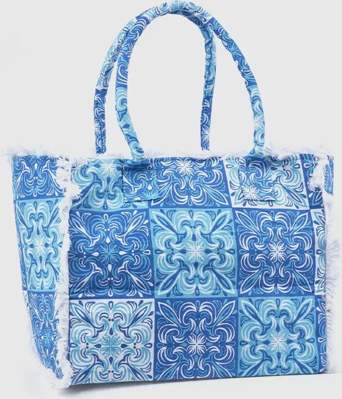 Borsa mare in cotone stampa maioliche | Verde Fashion - 4