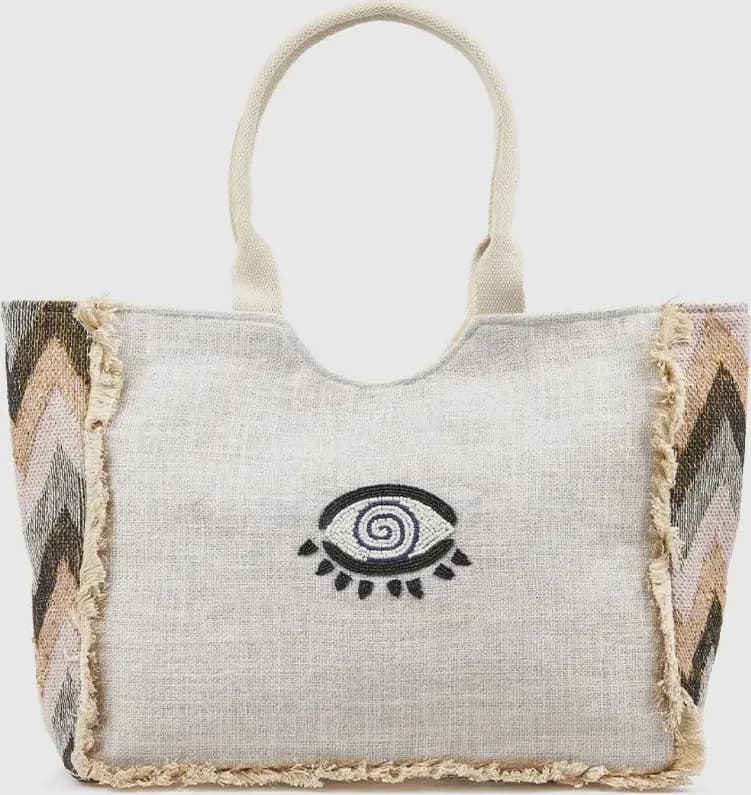 Borsa mare in cotone dettaglio centrale | Verde Fashion - 5
