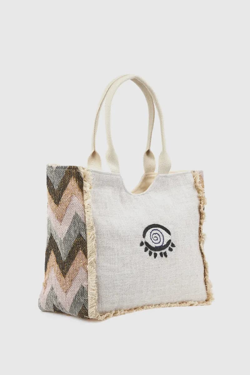 Borsa mare in cotone dettaglio centrale | Verde Fashion - 4