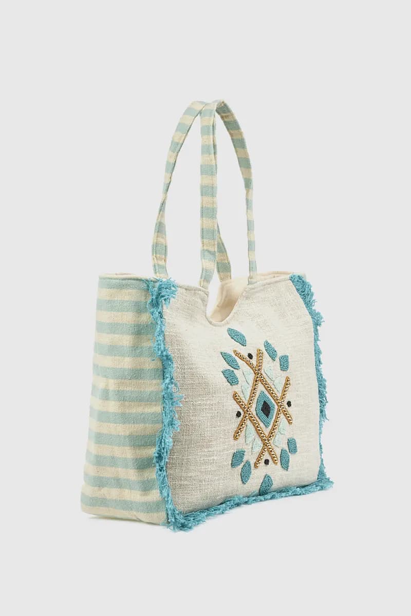 Borsa mare in cotone dettaglio centrale | Verde Fashion - 8