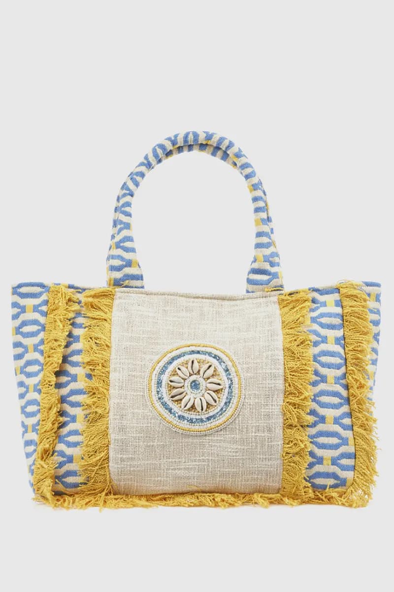 Borsa mare in cotone dettaglio conchiglie | Verde Fashion - 5