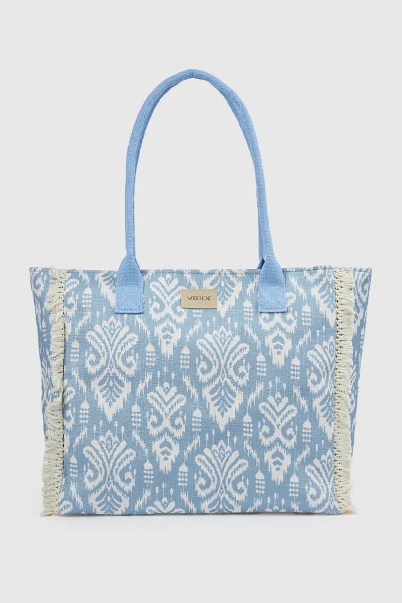Borsa mare in tessuto stampa damascata | Verde Fashion - 5