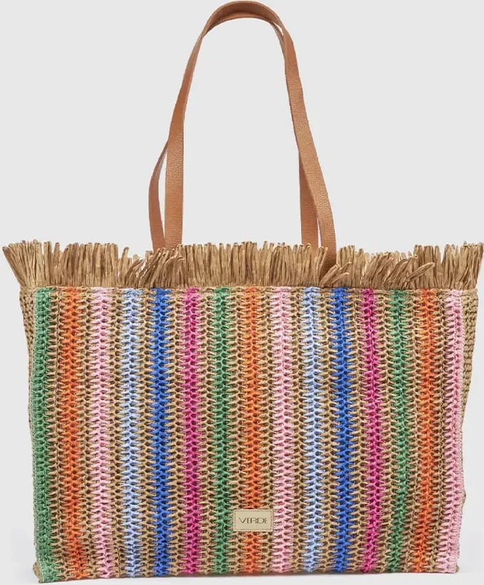 Borsa mare in paglia a righe multicolor | Verde Fashion - 4