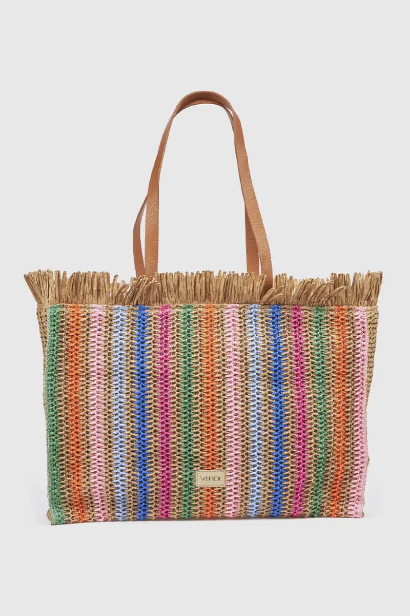 Borsa mare in paglia a righe multicolor | Verde Fashion - 4